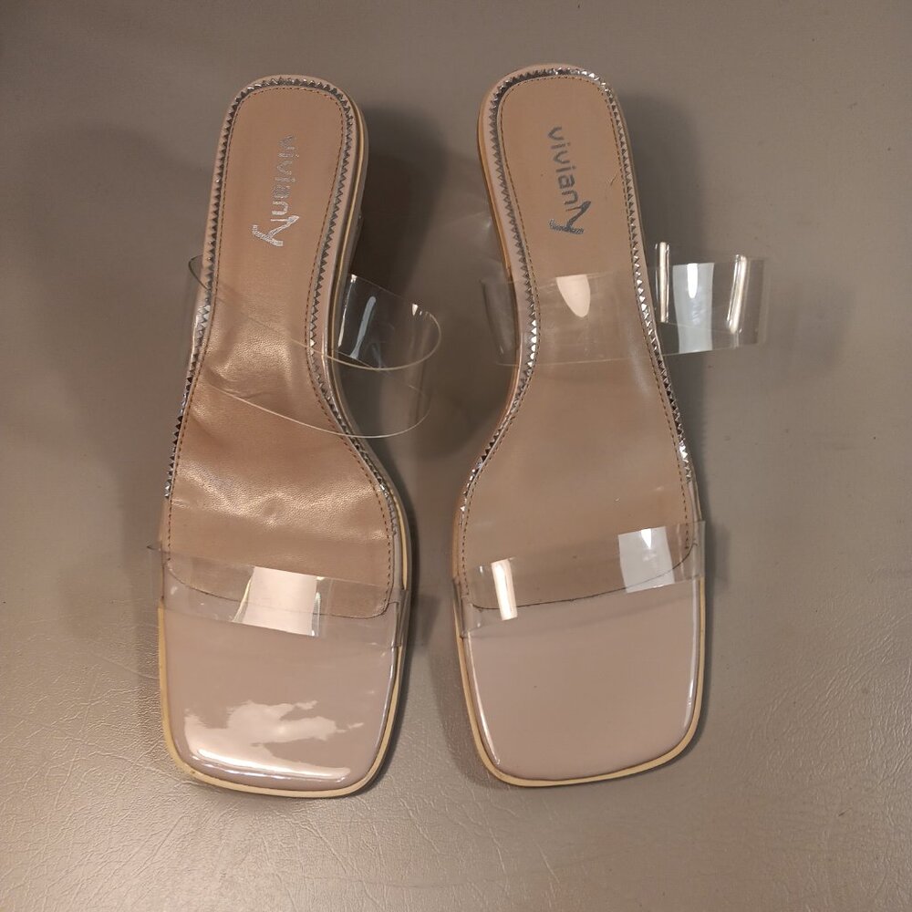 Vivianly Clear Strap Block Heel Sandals in Nude Size 11 - Picture 2 of 11